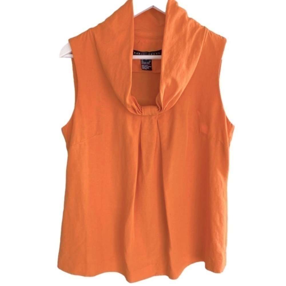 YANSI FUGEL Draping Cowl Neck Top Linen Blend Sleeveless Orange Women Size M